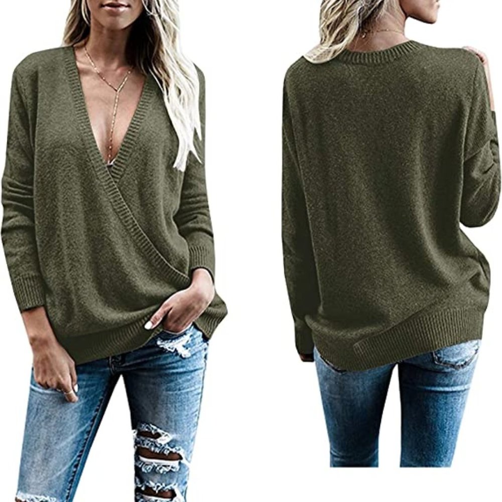 softome Womens Knitted Deep V-Neck Long pull over jumper, size L US womens